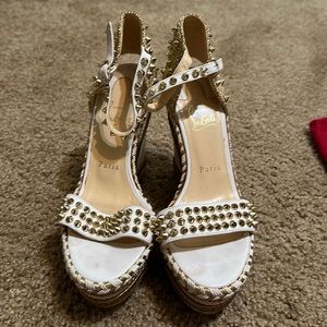 Christian Louboutin Wedge Spiked Heels size 38 White